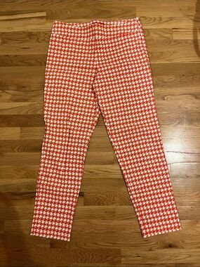 Krazy Larry Orange & White Houndstooth Cropped Pants - Women's Ankle-Length 14